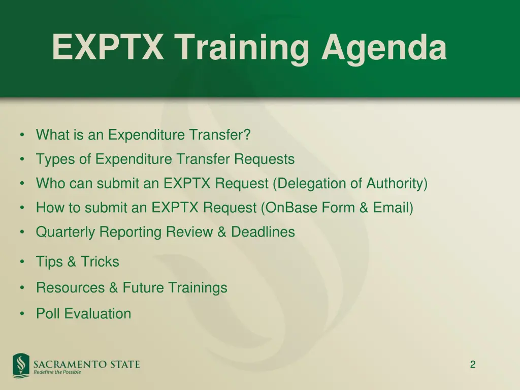 exptx training agenda