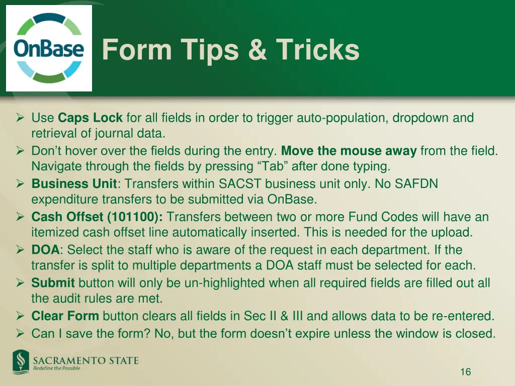 form tips tricks