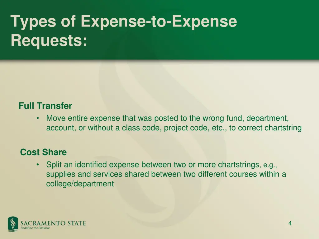 types of expense to expense requests