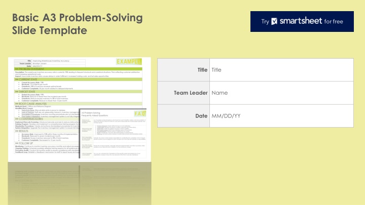 basic a3 problem solving slide template