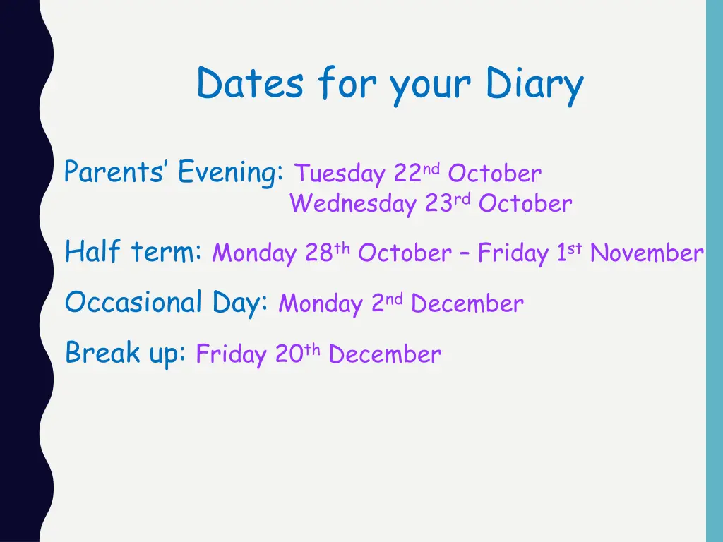 dates for your diary