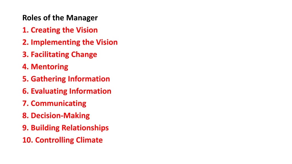 roles of the manager 1 creating the vision