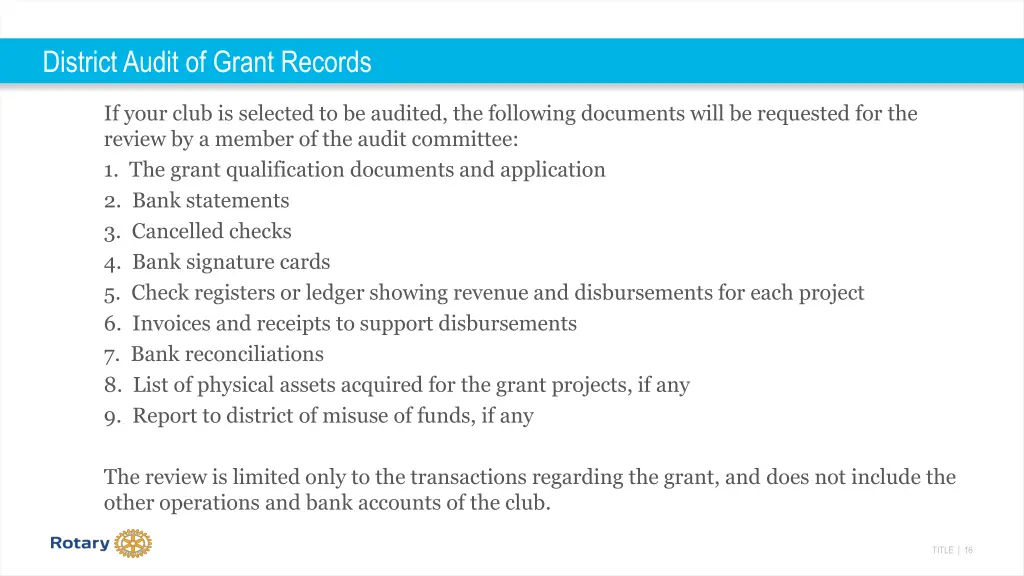 district audit of grant records