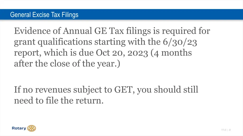 general excise tax filings