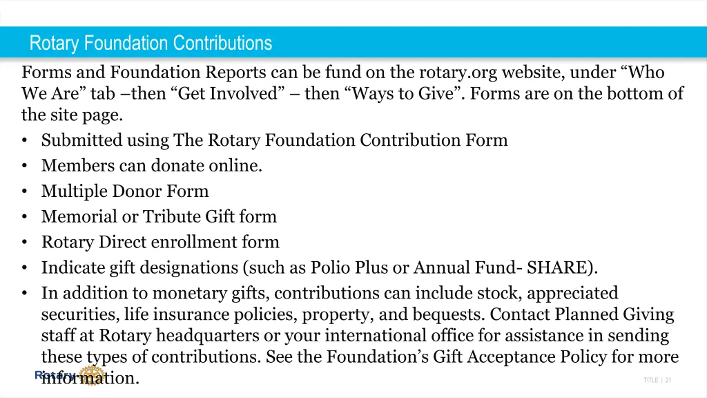 rotary foundation contributions forms