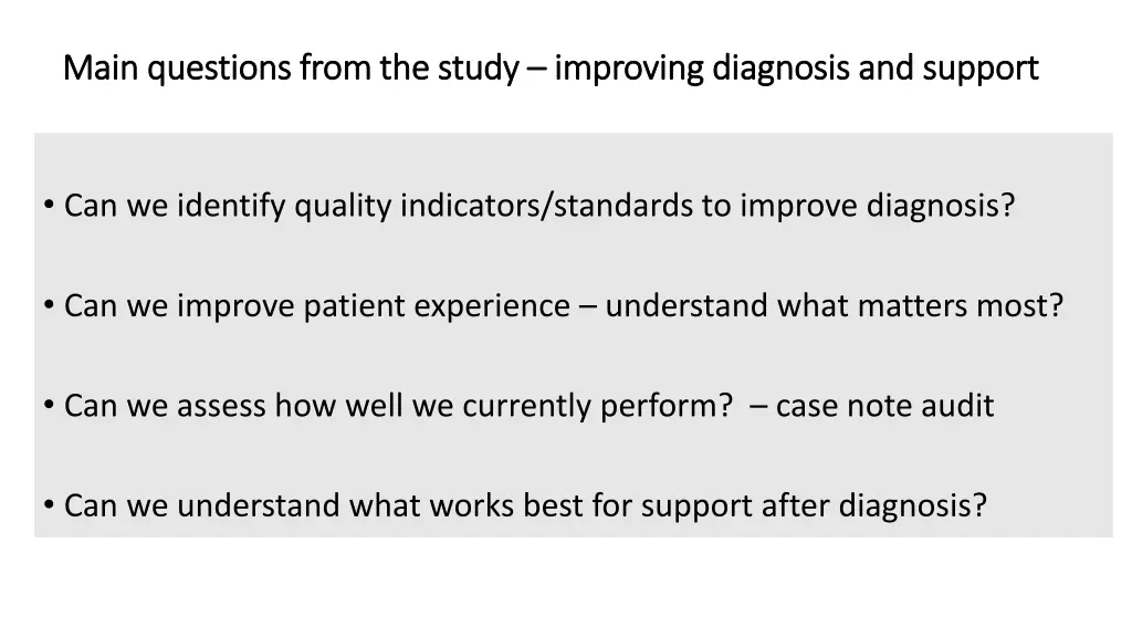 main questions from the study main questions from