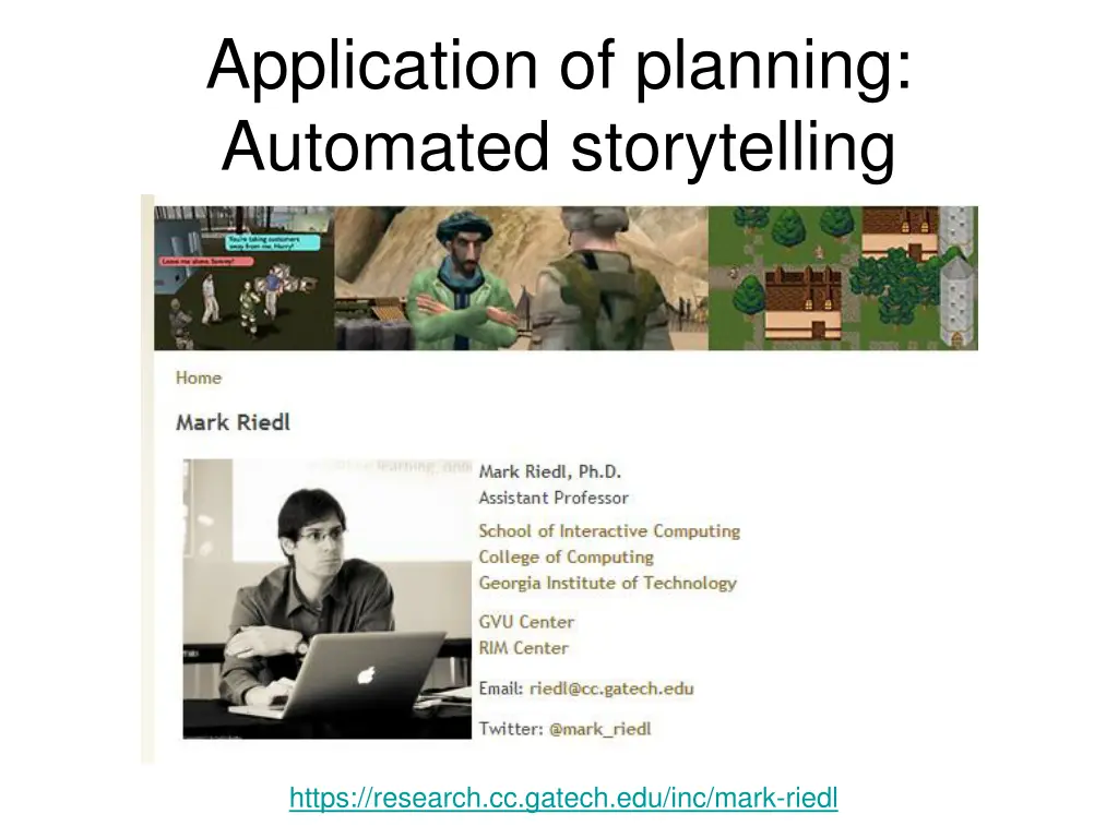 application of planning automated storytelling
