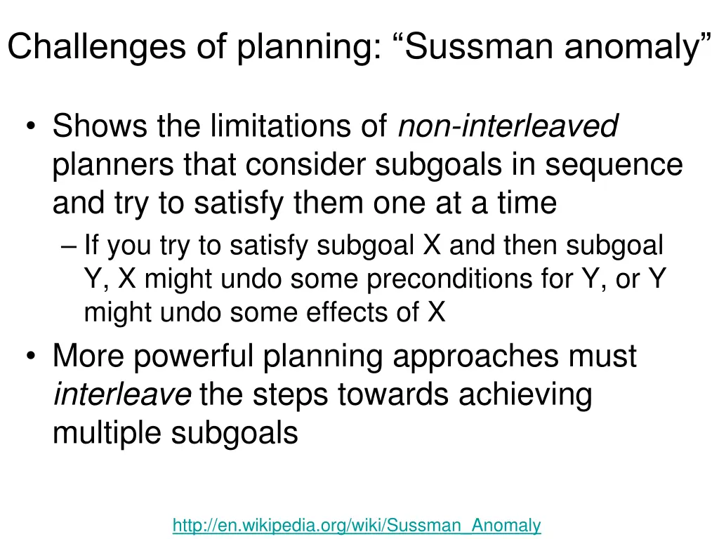 challenges of planning sussman anomaly 1