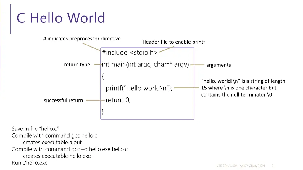 c hello world