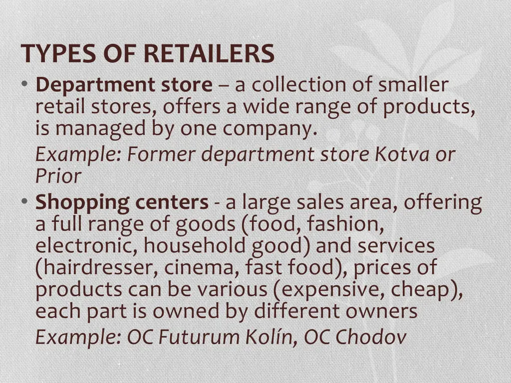 types of retailers department store a collection