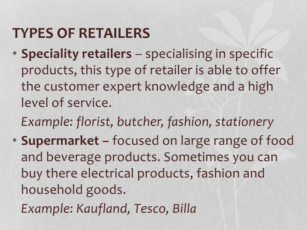 types of retailers speciality retailers