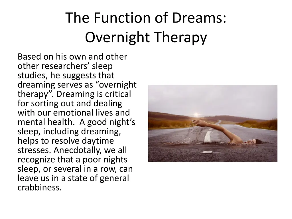 the function of dreams overnight therapy
