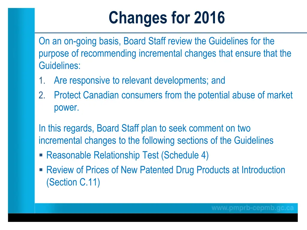 changes for 2016