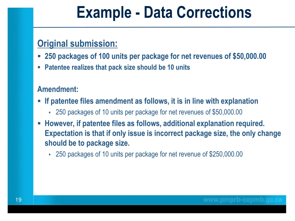example data corrections
