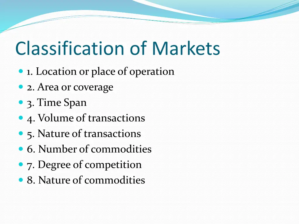 classification of markets
