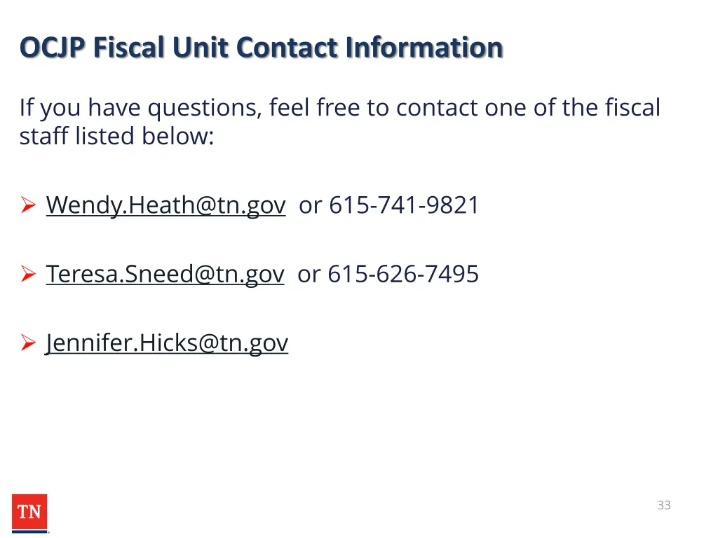 ocjp fiscal unit contact information