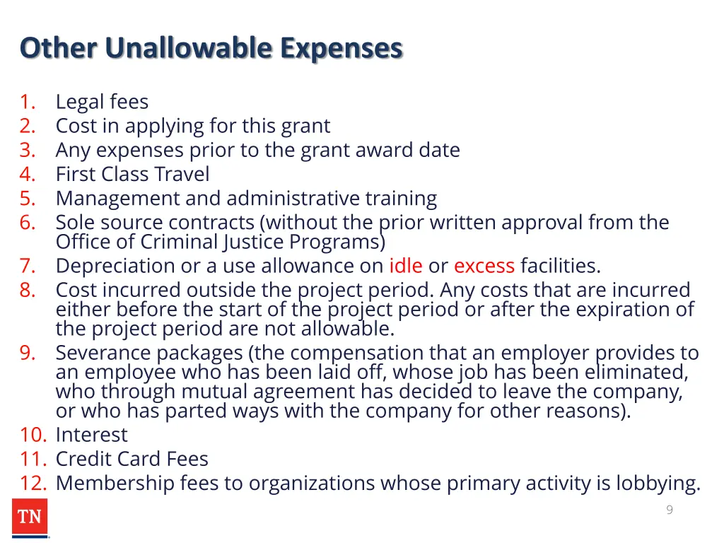 other unallowable expenses
