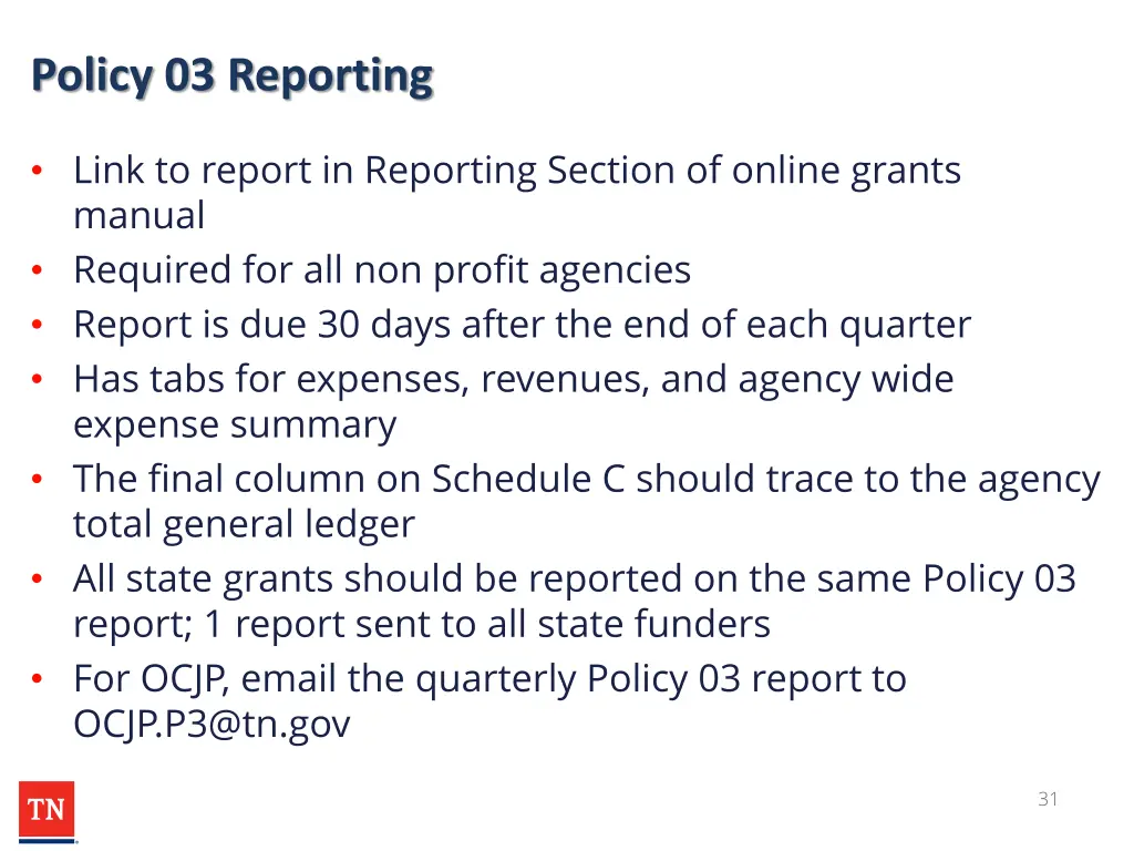 policy 03 reporting
