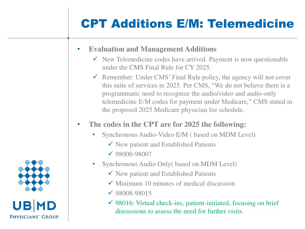 cpt additions e m telemedicine