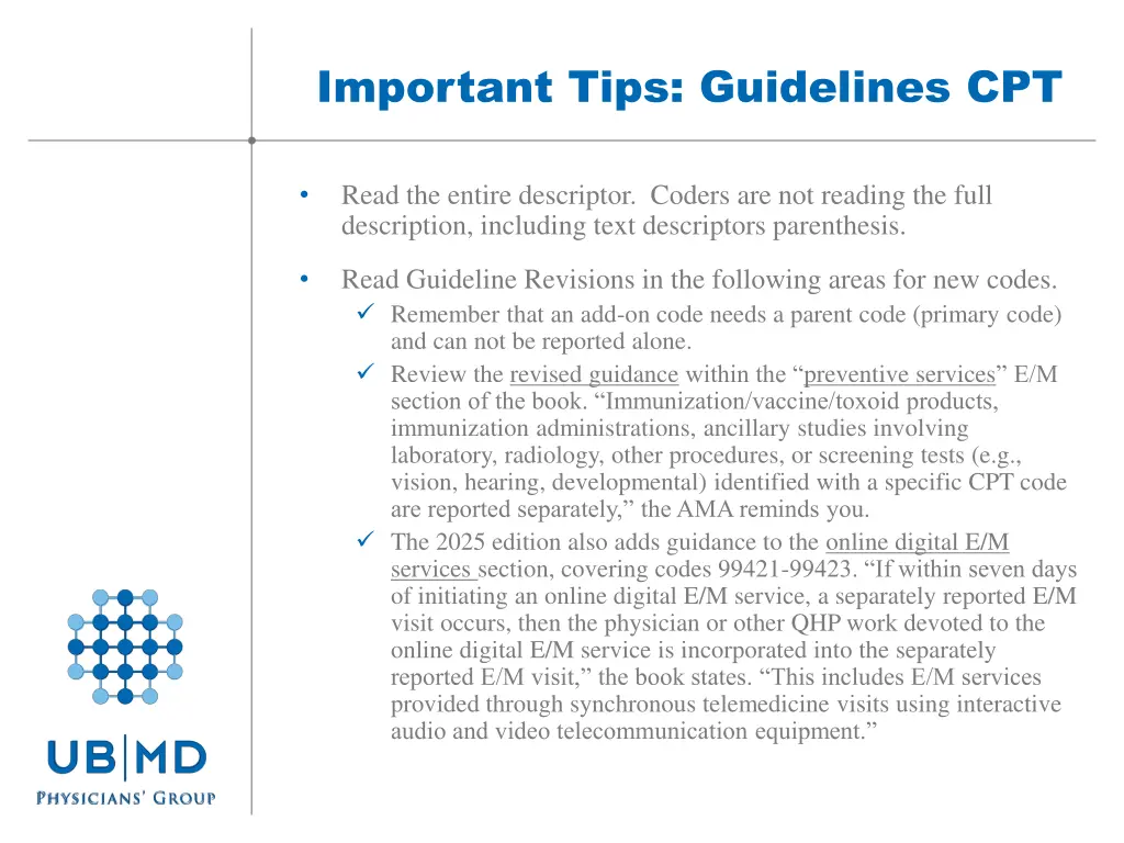 important tips guidelines cpt