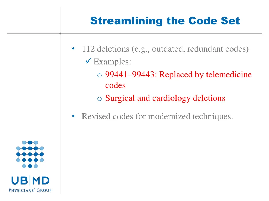 streamlining the code set