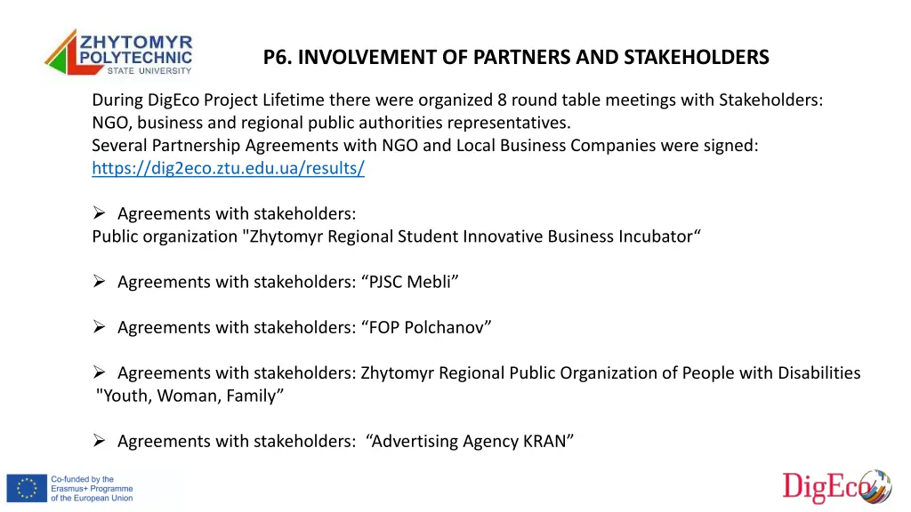 p6 involvement of partners and stakeholders