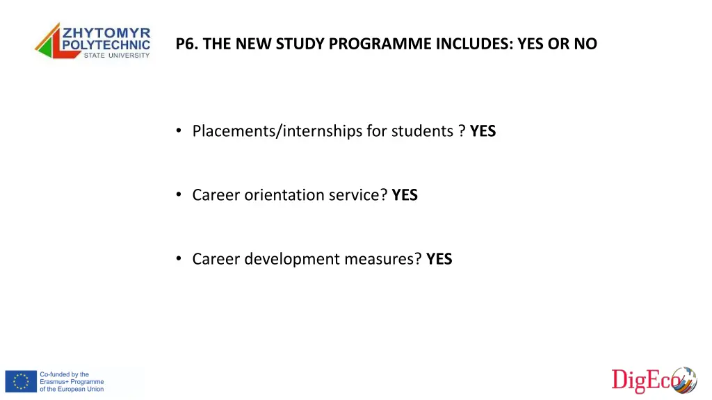 p6 the new study programme includes yes or no