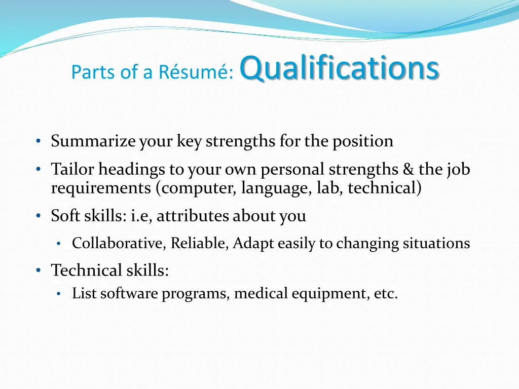 parts of a r sum qualifications