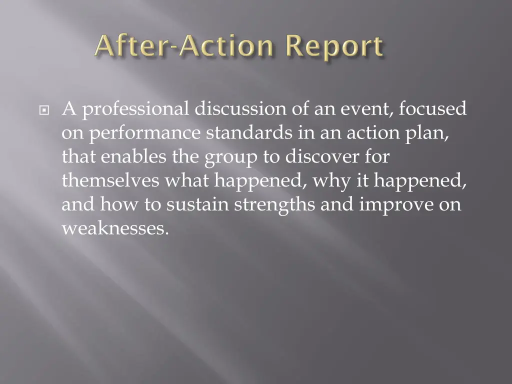 a professional discussion of an event focused