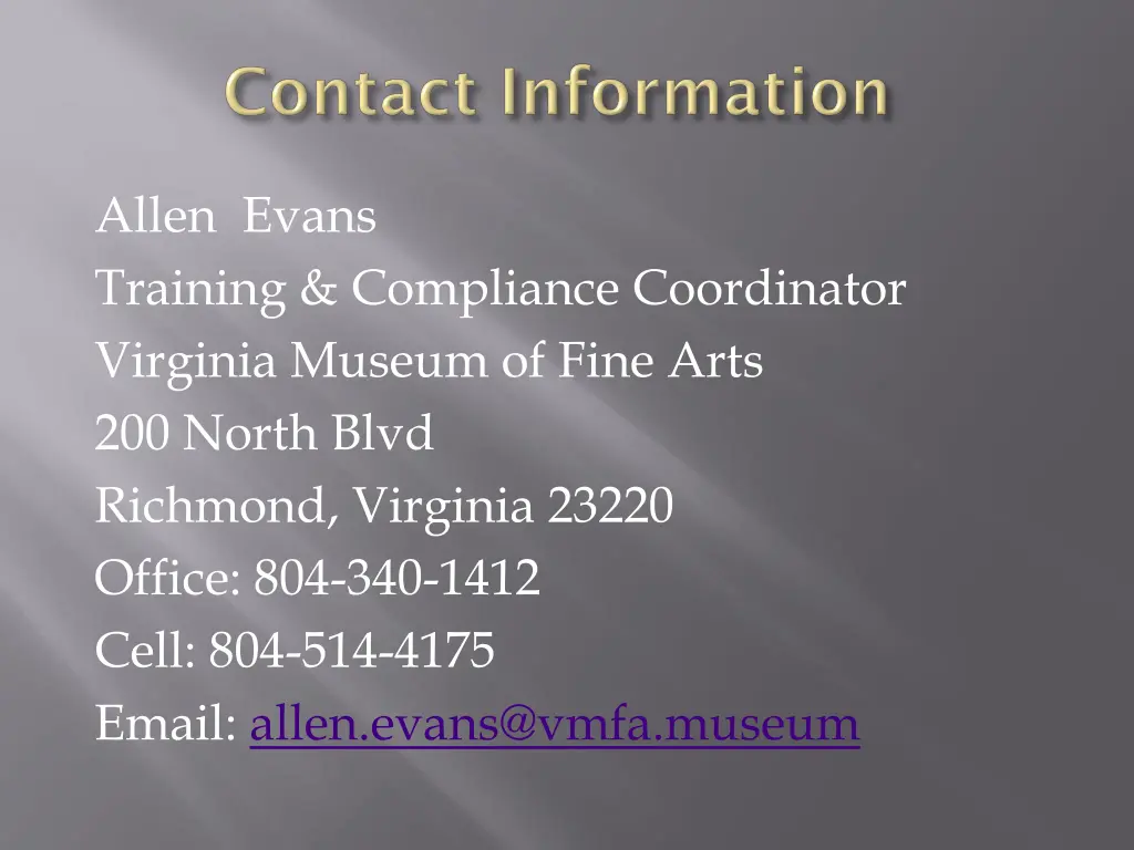 allen evans training compliance coordinator