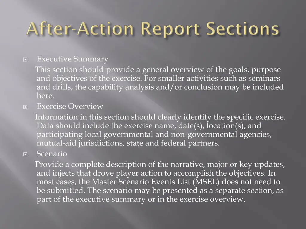 executive summary this section should provide