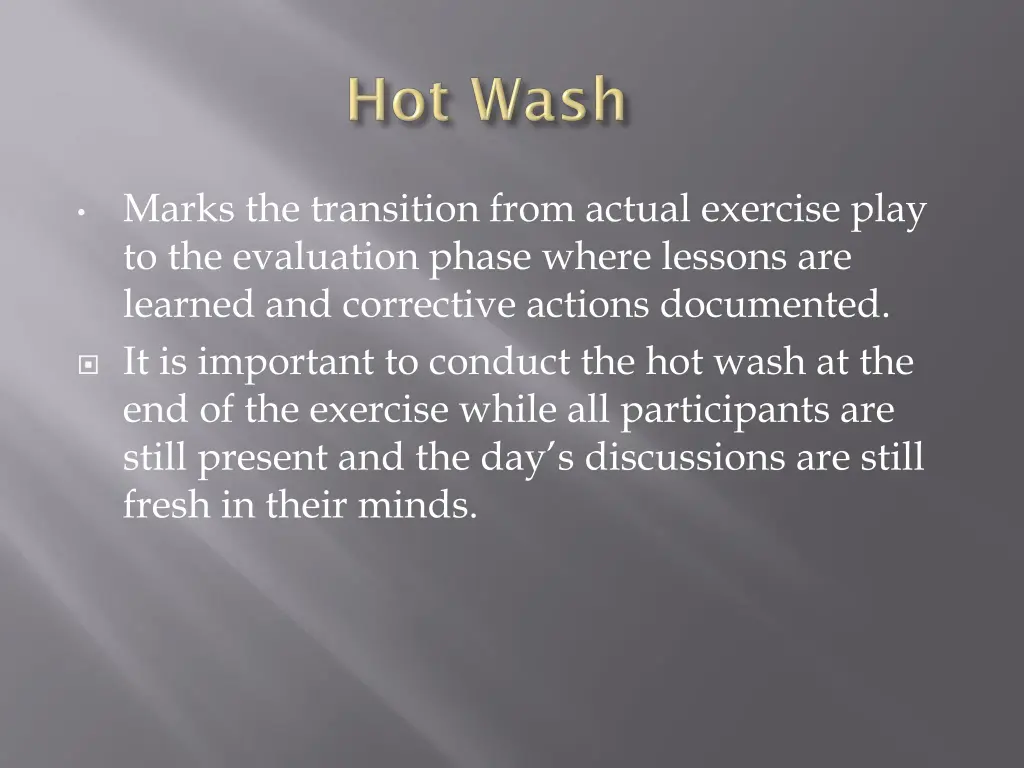marks the transition from actual exercise play
