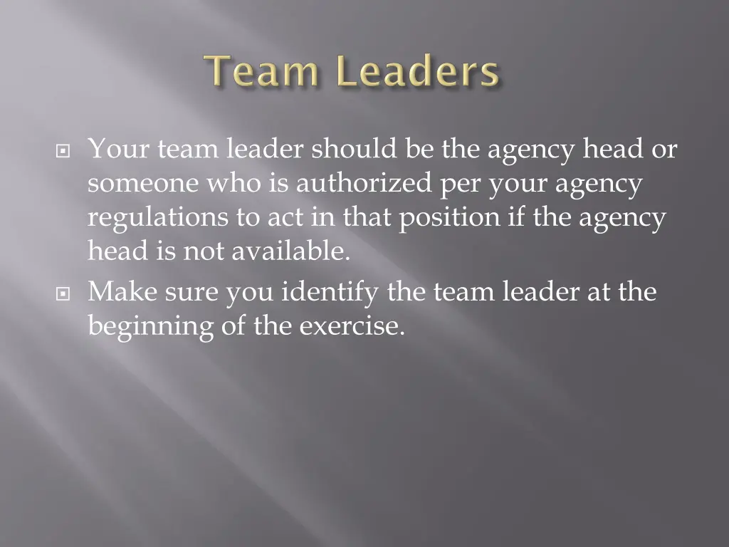 your team leader should be the agency head