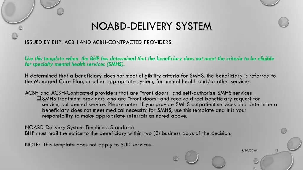 noabd delivery system