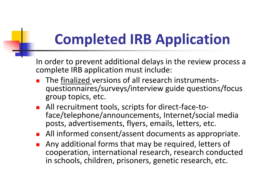 completed irb application