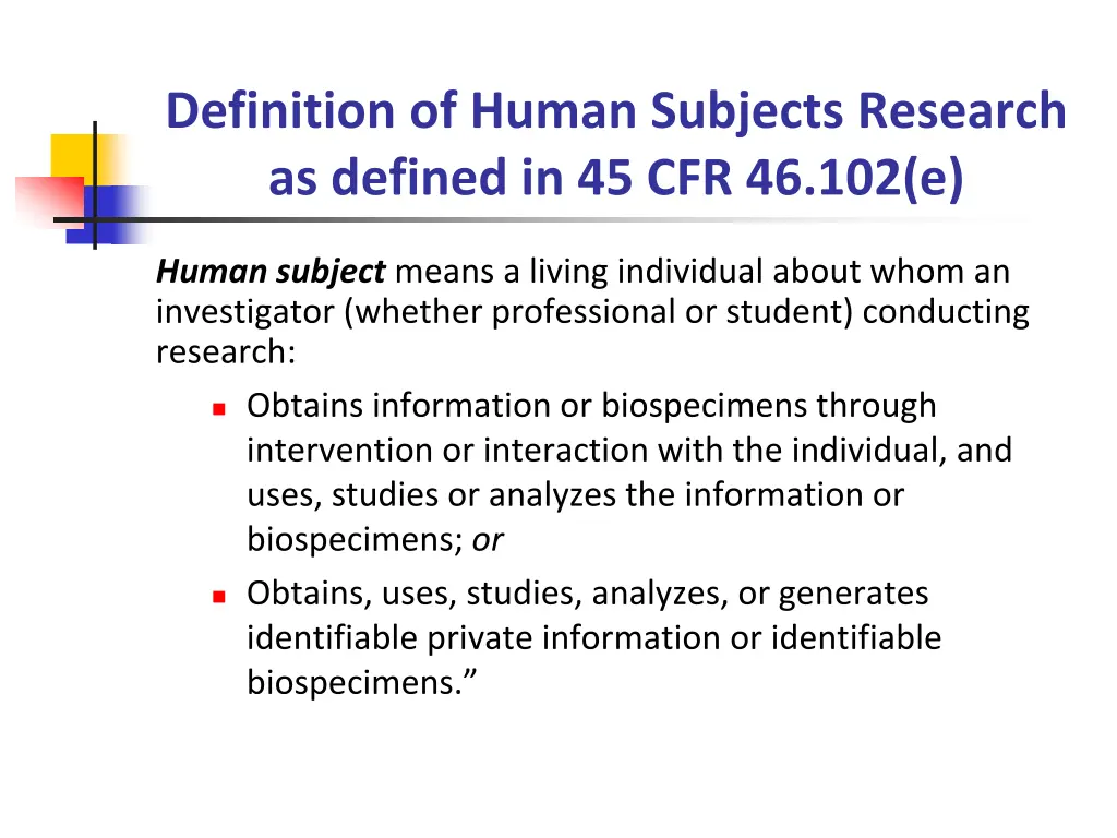definition of human subjects research as defined 1