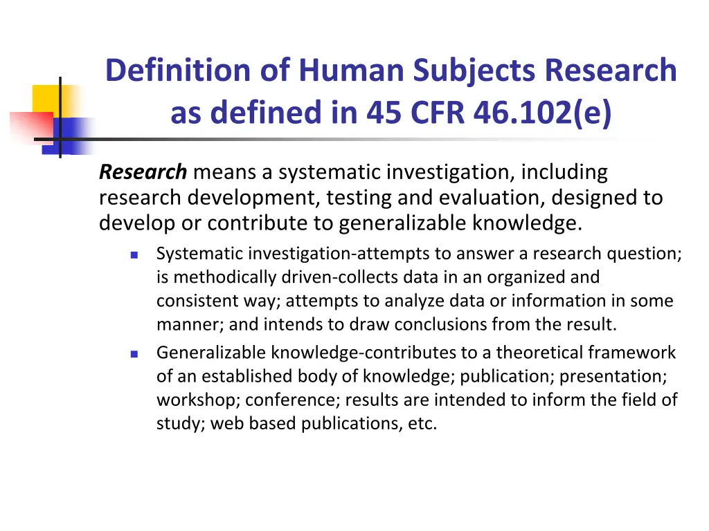 definition of human subjects research as defined