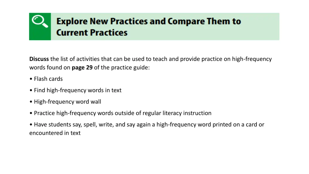 discuss the list of activities that can be used