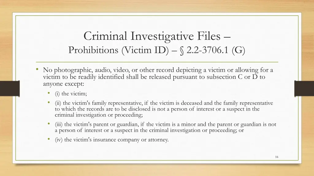 criminal investigative files prohibitions victim