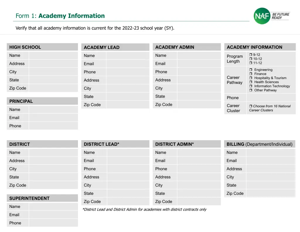 form 1 academy information