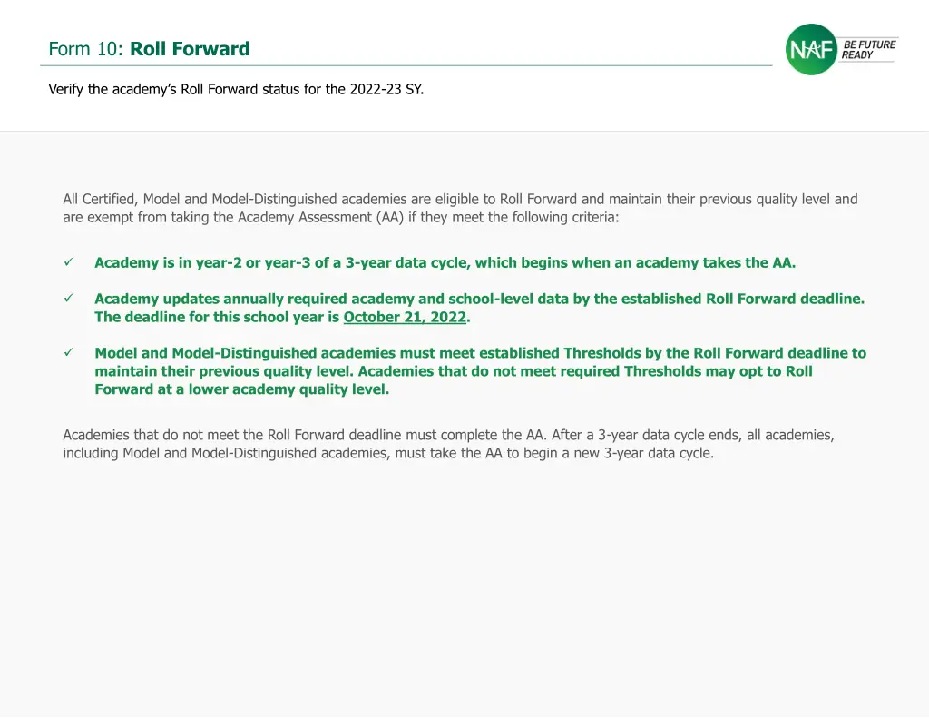 form 10 roll forward