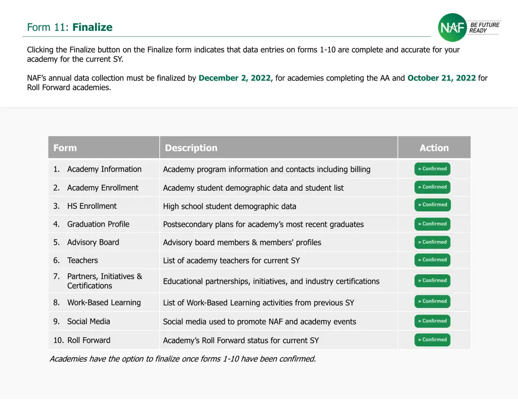 form 11 finalize