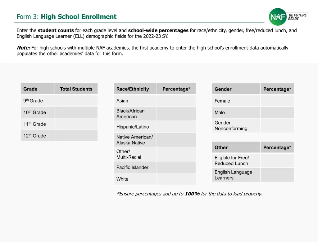 form 3 high school enrollment