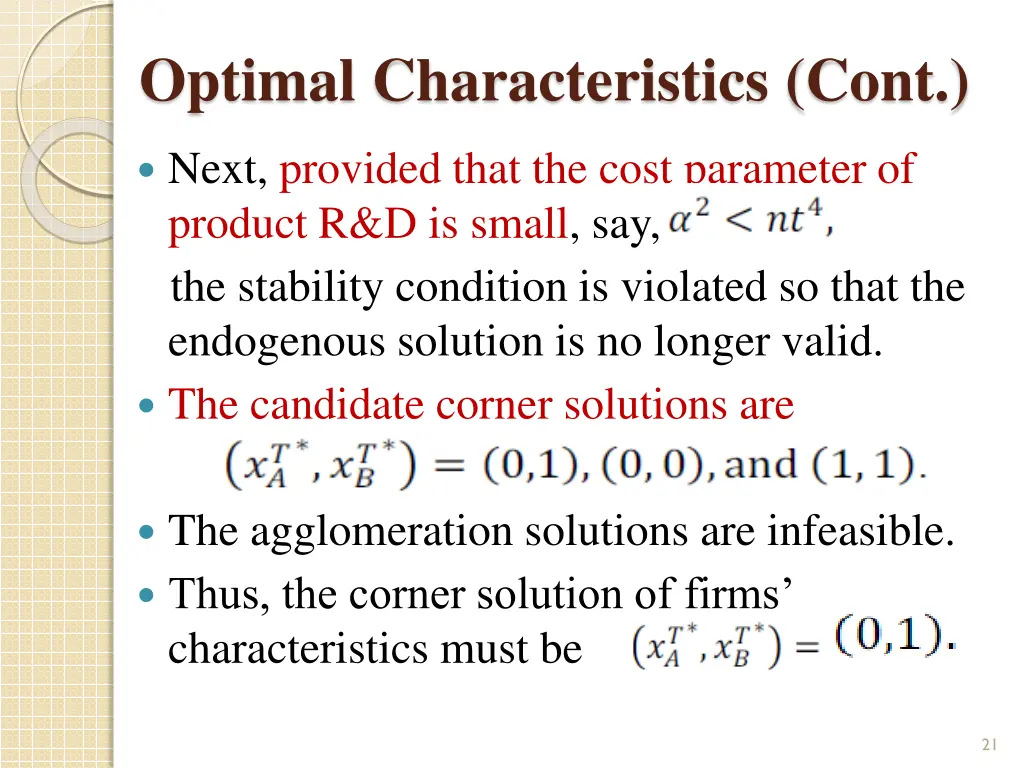 optimal characteristics cont