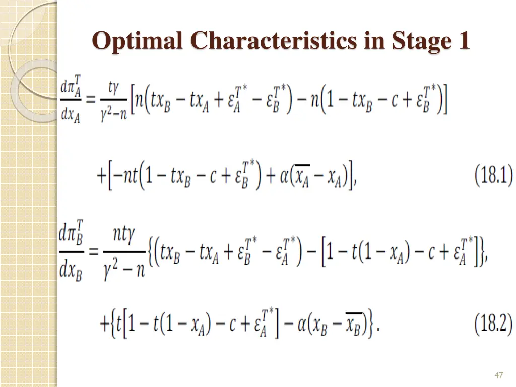 optimal characteristics in stage 1