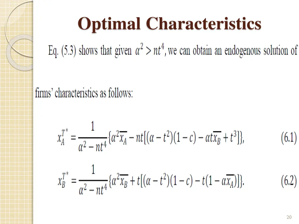 optimal characteristics