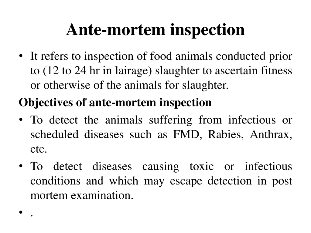 ante mortem inspection