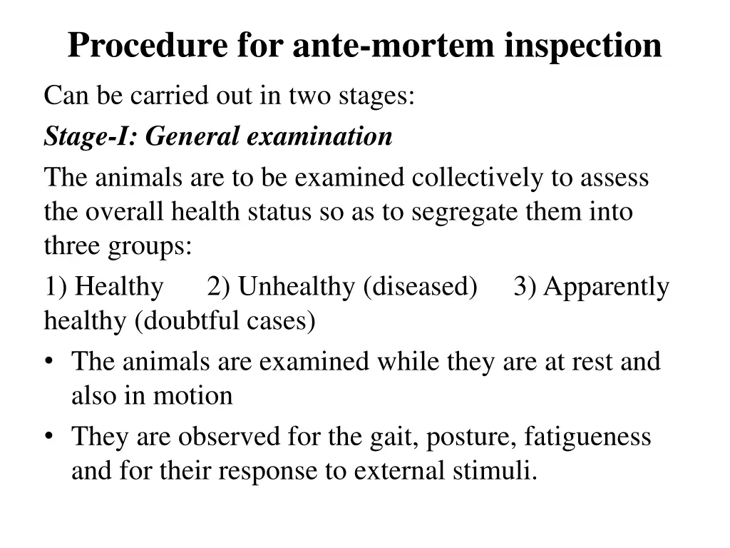 procedure for ante mortem inspection