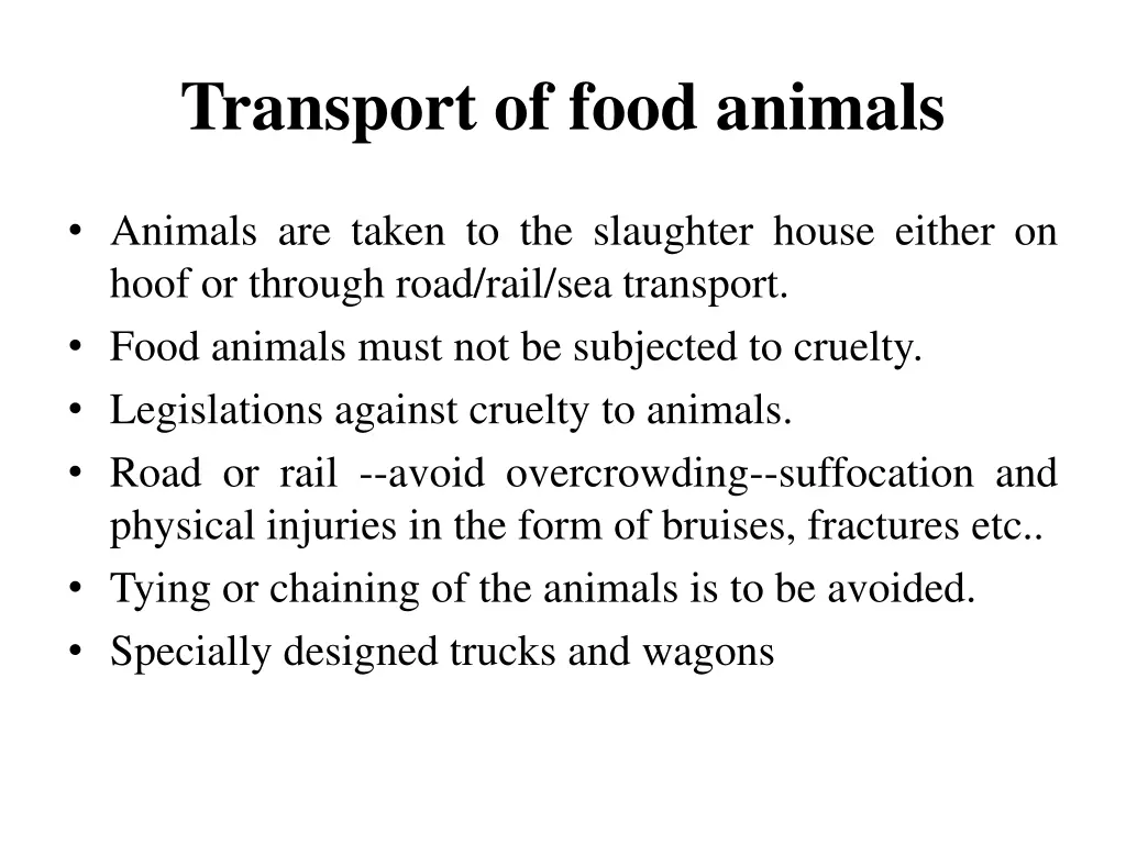 transport of food animals