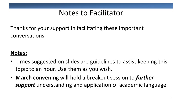 notes to facilitator